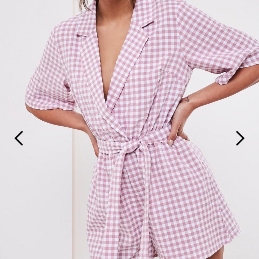 Pink gingham romper